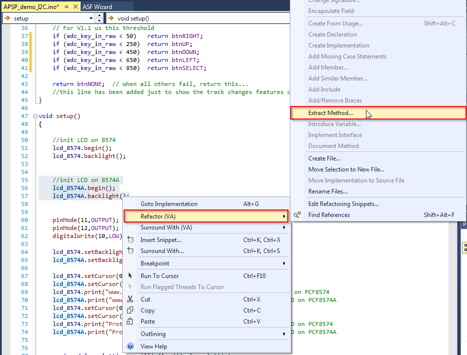 Extract Method in Visual Micro for Atmel Studio